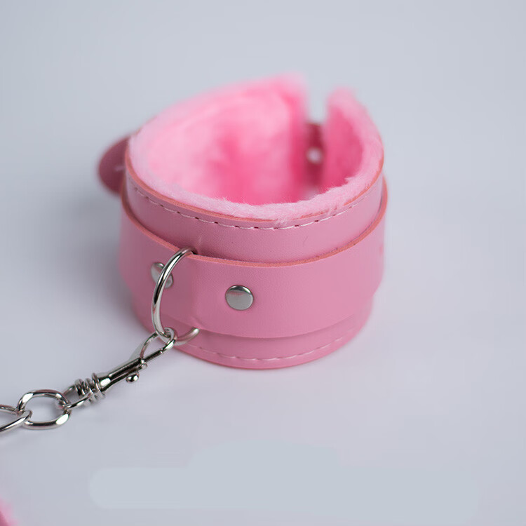 脚镣加绒皮质pu手铐女道具玩具情侣情调脚镣铁脚链不伤手定制 粉色
