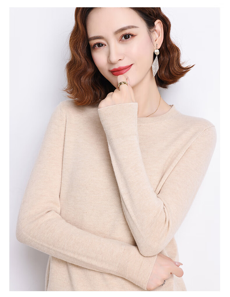 Hengyuanxiang 100% Pure Wool Women's Sweater Autumn Winter Crew Neck Casual Elegant Knit Warm Base Shirt Top 17