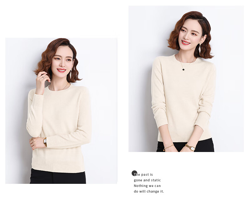 Hengyuanxiang 100% Pure Wool Women's Sweater Autumn Winter Crew Neck Casual Elegant Knit Warm Base Shirt Top 20