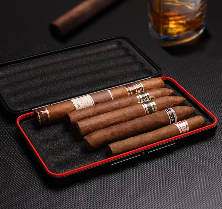 轻奢高端茄客奢品雪茄保湿盒黑色3cm雪茄盒航空铝雕刻差旅茄客聚会