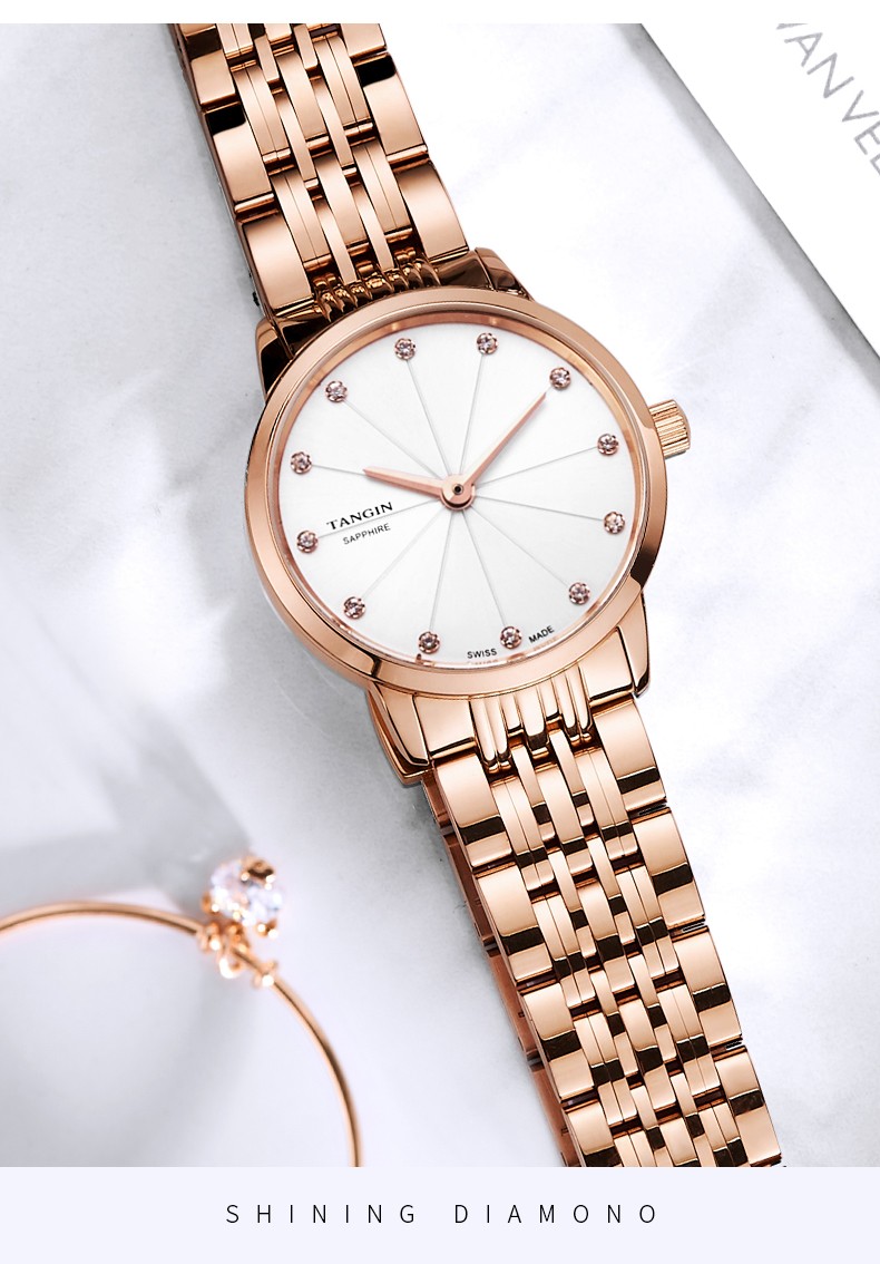 天珺tangin瑞士手表女士手表摩天轮系列瑞士手表女钢带石英女表t1037