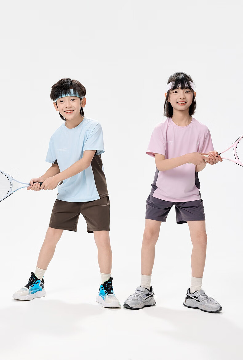 EBAER Children's Cooling Sports Set, Summer 2025 Style, Boys' Sun Protection T-Shirt, Girls' Lightweight Shorts, Lingjing Pink, Size 140 6