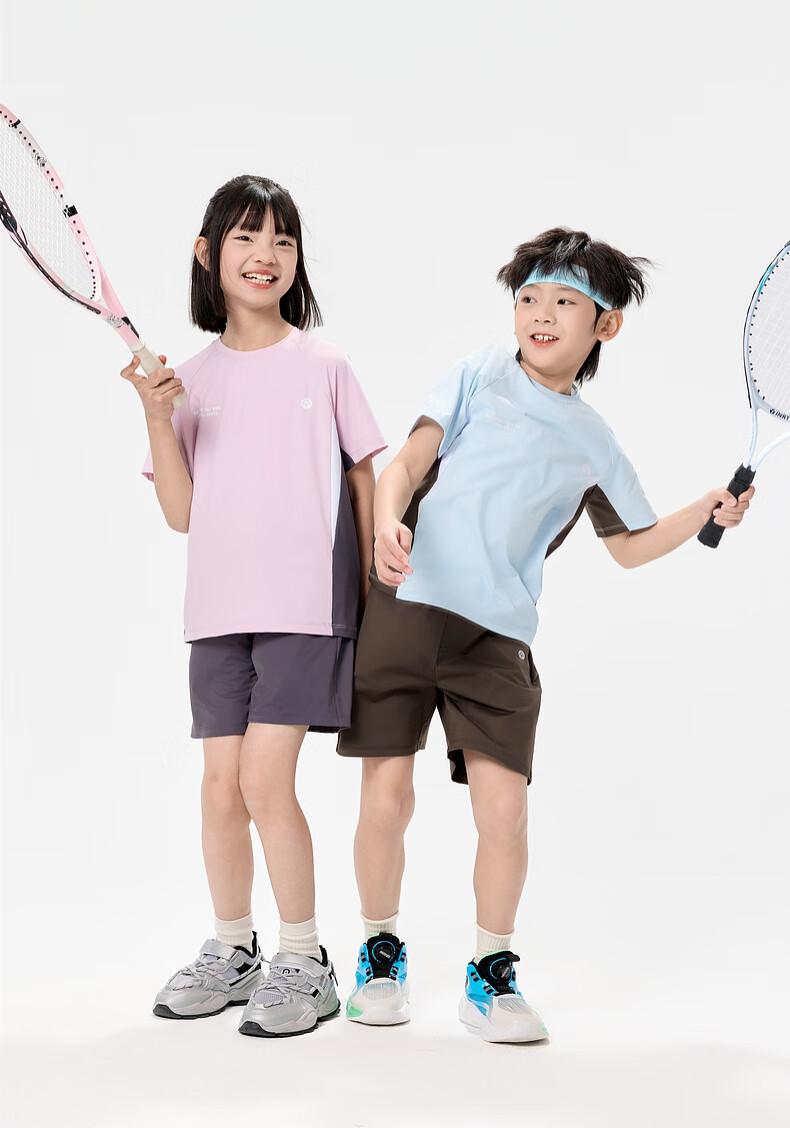 EBAER Children's Cooling Sports Set, Summer 2025 Style, Boys' Sun Protection T-Shirt, Girls' Lightweight Shorts, Lingjing Pink, Size 140 9