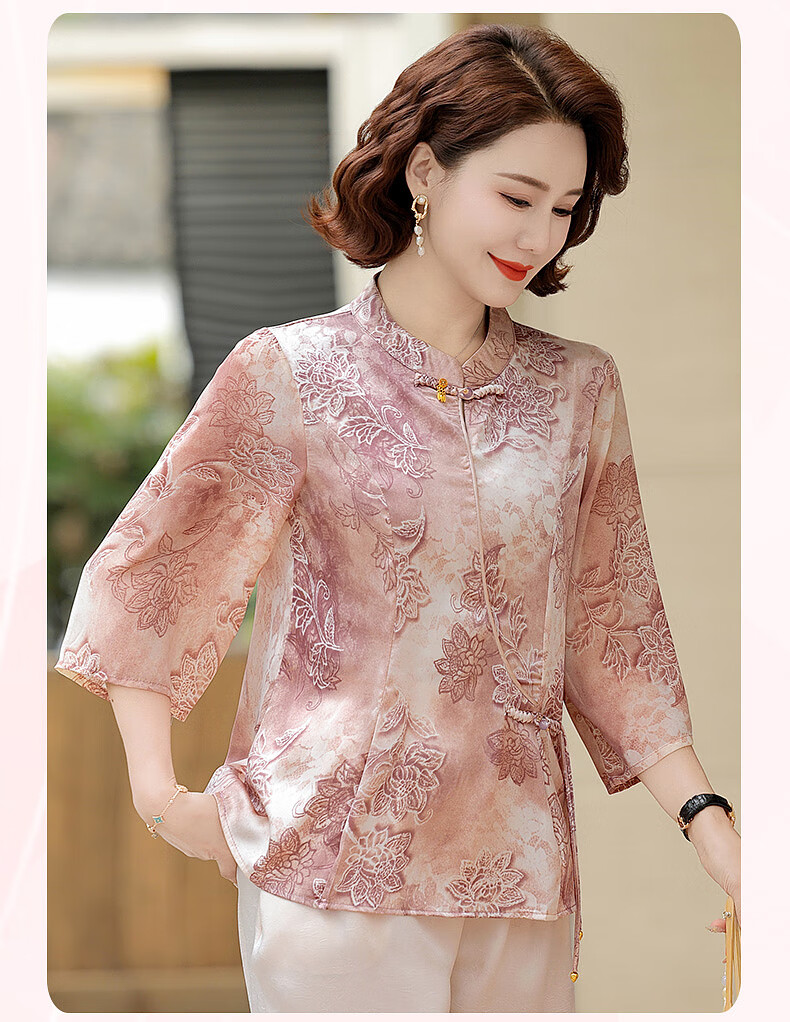 Hodo Mom Summer National Style Shirt T-Shirt 2026 New Fashion Loose Middle-aged and Elderly Women's Top and Pants Set 18