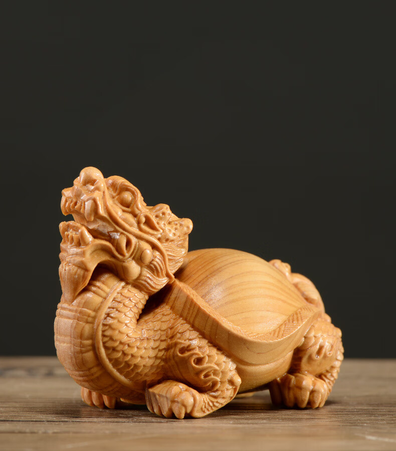 卡洛乐刺史太行崖柏木雕龙龟摆件实木质风水红木雕刻工艺品家居装饰