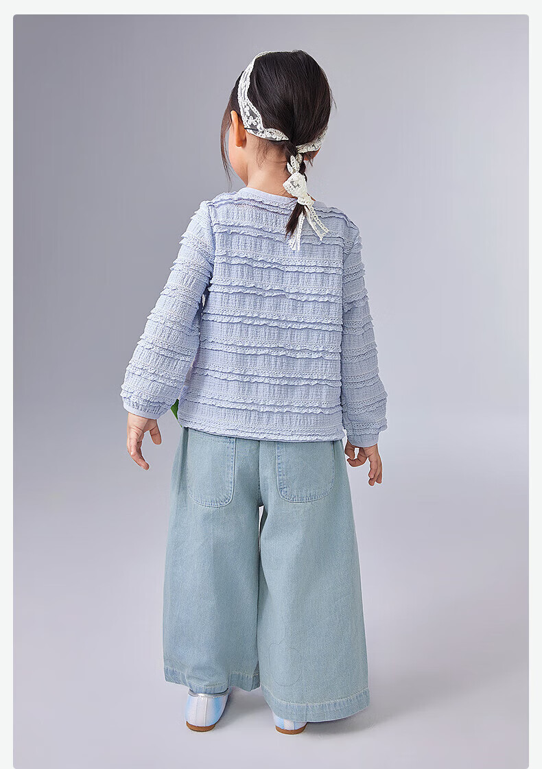 DEESHA Girls' Outerwear, Summer 2025, Sweet Style Knitted Jacket for Baby Girls, Stylish, Sky Blue, Size 100 14