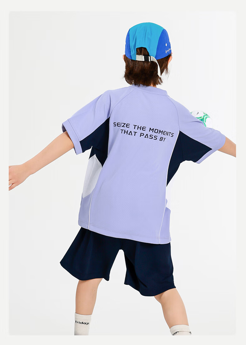 BANDOCIN Boys' Summer Sportswear Sun Protection Short-Sleeve Set for Older Children, Stylish 2026 New Style, Light Purple, Size 160 14