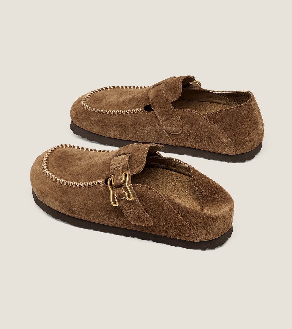 Sasa Su [Celebrity Style] Spring Summer New Coffee Bagel Two-Wear Half-Slip Birkenstock Elevated Loafers for Women 17
