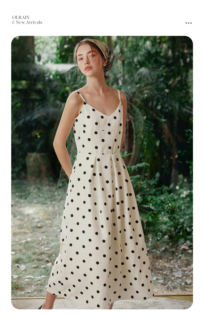 Olrain Eurielle Summer Women's Simple Elegant Adjustable Strap V-Neck French Polka Dot Slip Dress Women Polka Dot XL 6