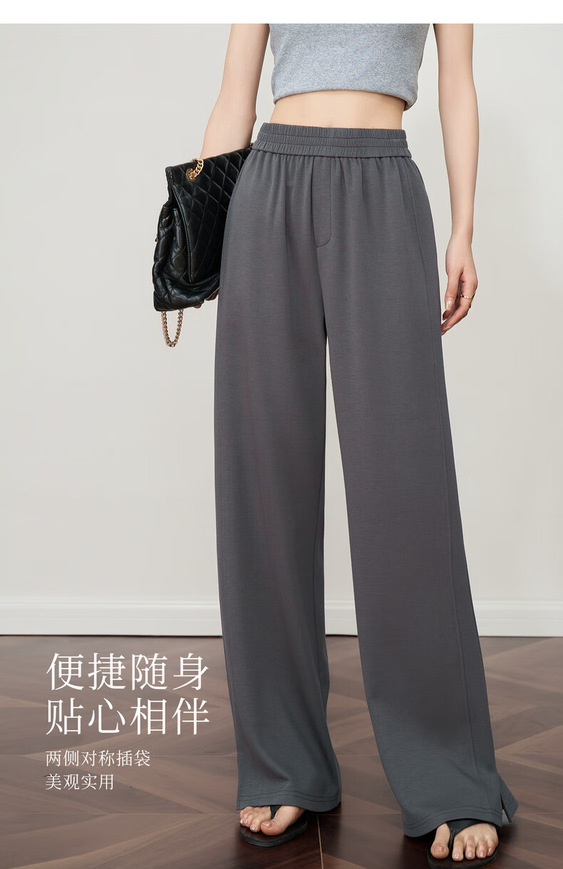 Oulain Loose Casual Pants for Women, Summer High-End Wide-Leg Trousers with Draping Effect, Gray, M 5