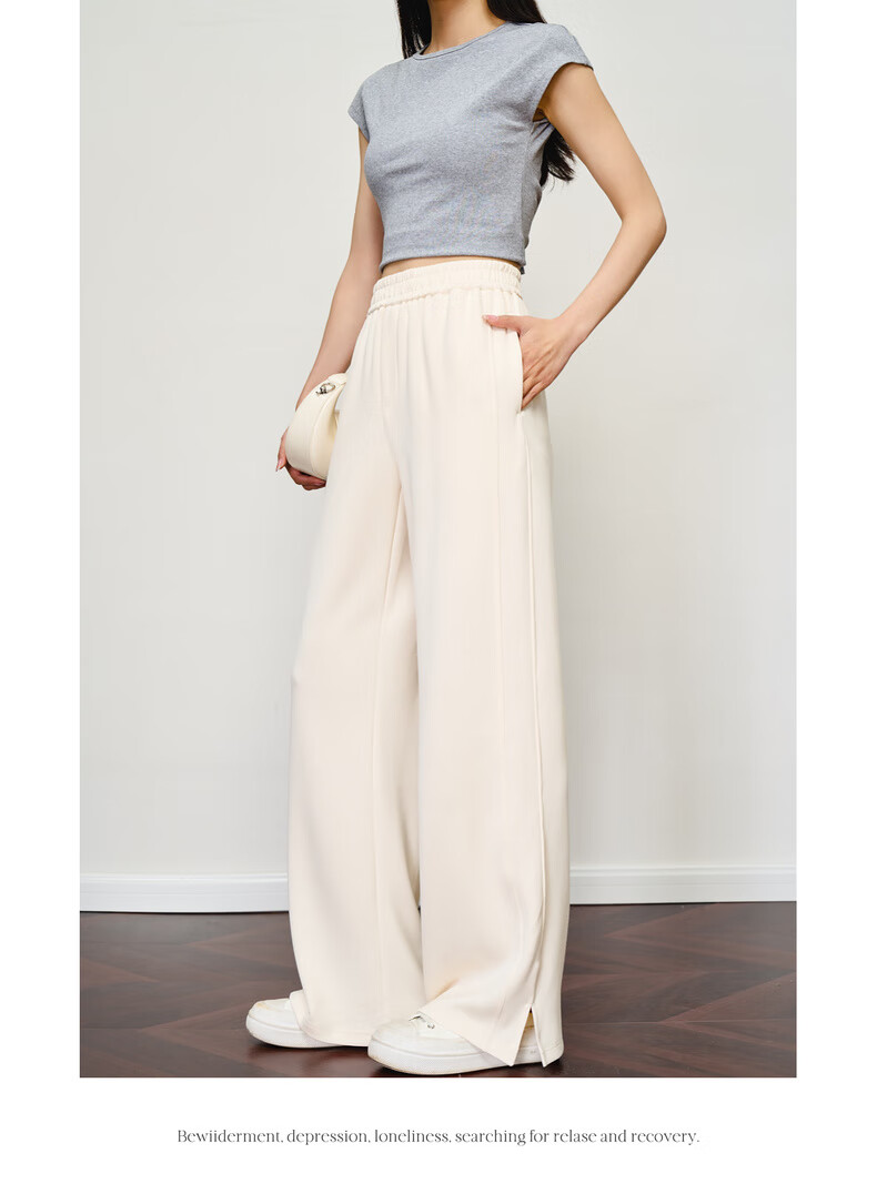 Oulain Loose Casual Pants for Women, Summer High-End Wide-Leg Trousers with Draping Effect, Gray, M 11