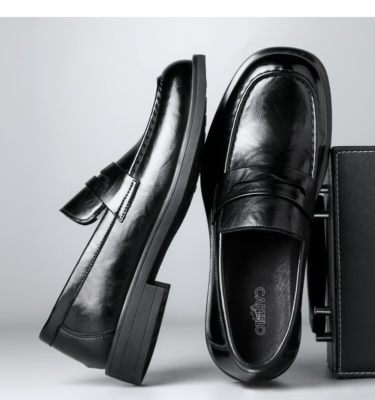 CARTELO Top-Grain Leather Men's Shoes, 2025 New Style Breathable Business Casual Leather Shoes, Men's Slip-On Loafers, K047 Black, Size 39 3