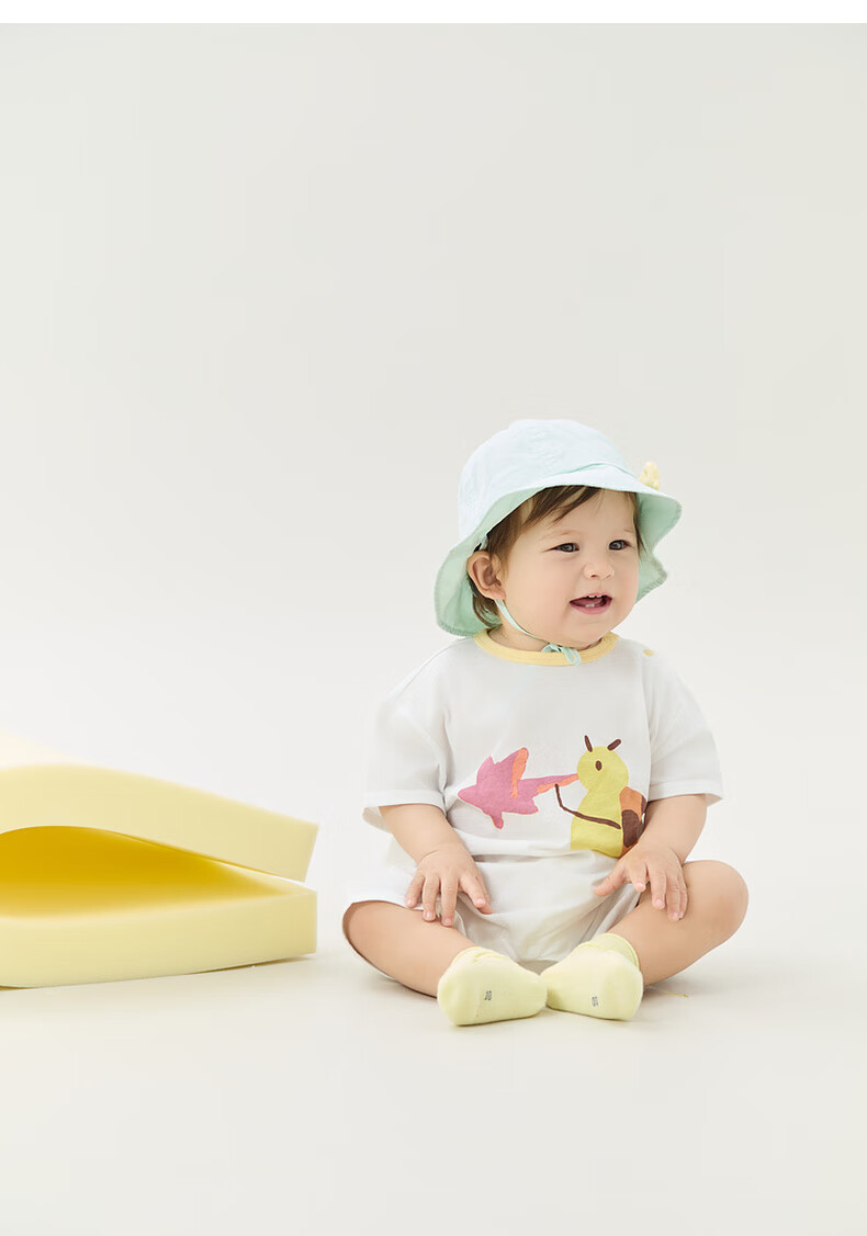 Papa Summer Baby Pure Cotton Romper for Boys And Girls, Fun Short-Sleeve Bodysuit, Yellow - Bodysuit, 66cm 7