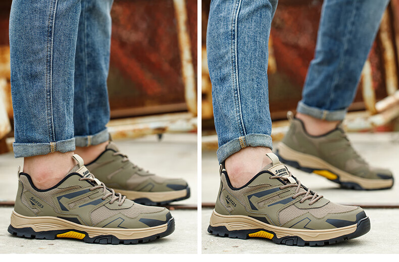 SONTAS Lightweight Work Shoes for Men Summer Breathable Mesh Anti-Smash Anti-Puncture Steel Plate Steel Toe Insulated Work Shoes Durable Soft - Khaki Four Seasons [Anti-Smash Anti-Puncture] Size 41 19