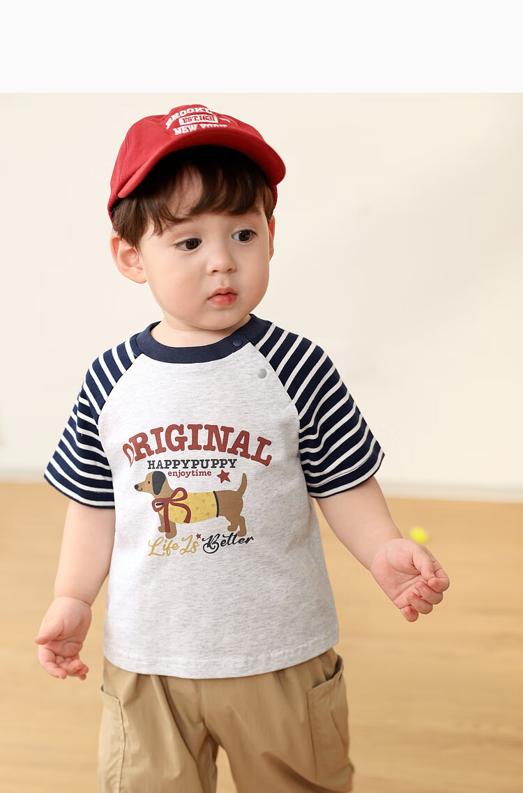LUSON Baby Boy Short Sleeve T-Shirt, Cute Round Neck Contrasting Color Raglan Sleeve, New Style for 2025, Infant Top 10