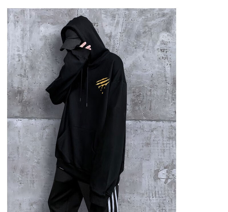 suamoment 抓痕反光卫衣男女烫金高街潮牌情侣宽松秋冬加绒夜光血爪痕