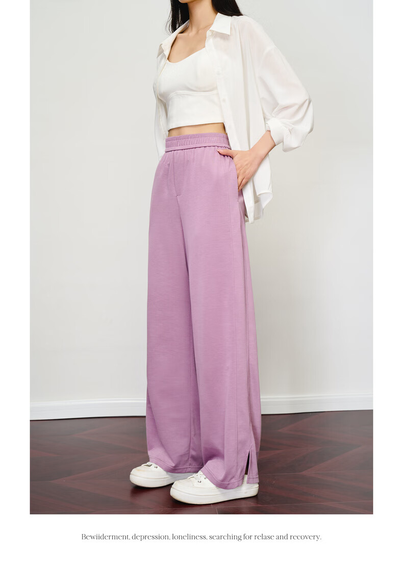 Oulain Loose Casual Pants for Women, Summer High-End Wide-Leg Trousers with Draping Effect, Gray, M 8