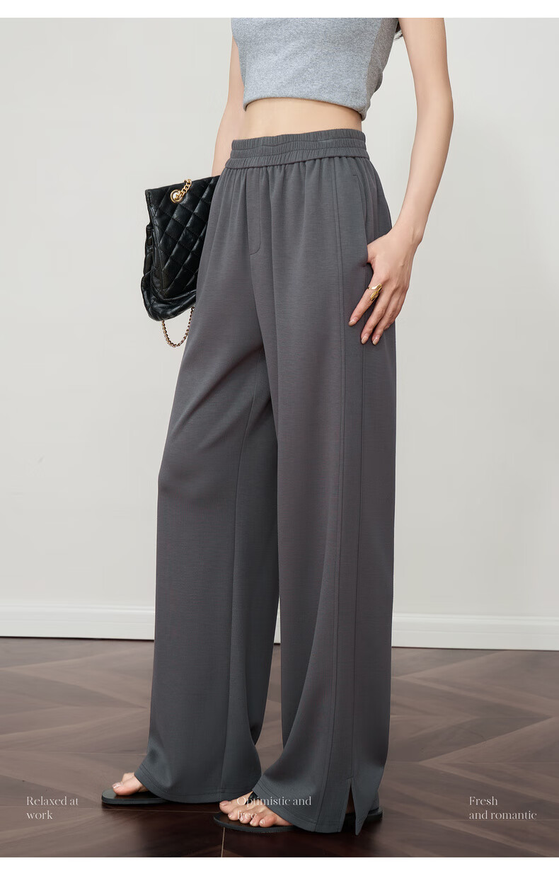 Oulain Loose Casual Pants for Women, Summer High-End Wide-Leg Trousers with Draping Effect, Gray, M 2