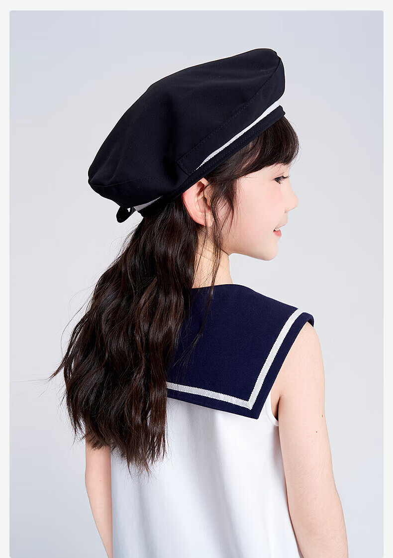 DEESHA Girls' Dress 025 Summer Navy Collar Dress for Older Children, Light Navy Blue, Size 120 10