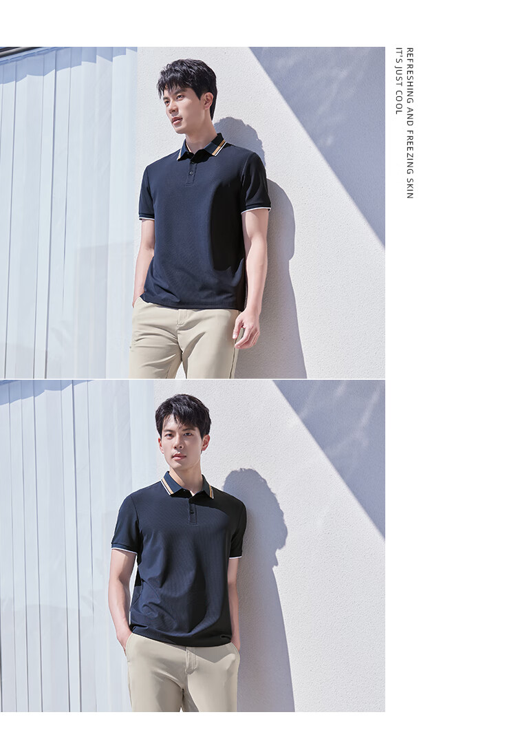 Laxdn Polo Shirt Summer New Casual Fashion Color-Block Collar Short Sleeve Top Navy Blue 3XL 15