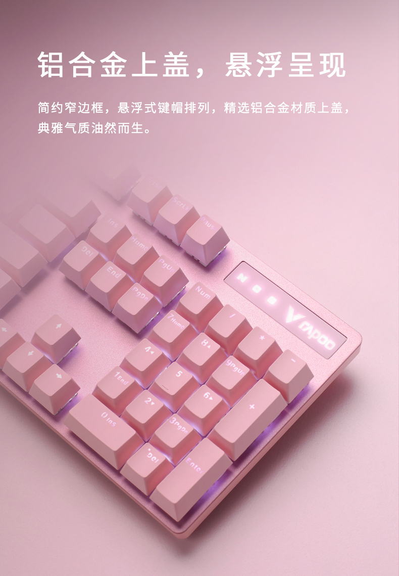 2022新款雷柏v500pro背光机械键盘樱花粉色女光游戏有线pbt键帽黑轴