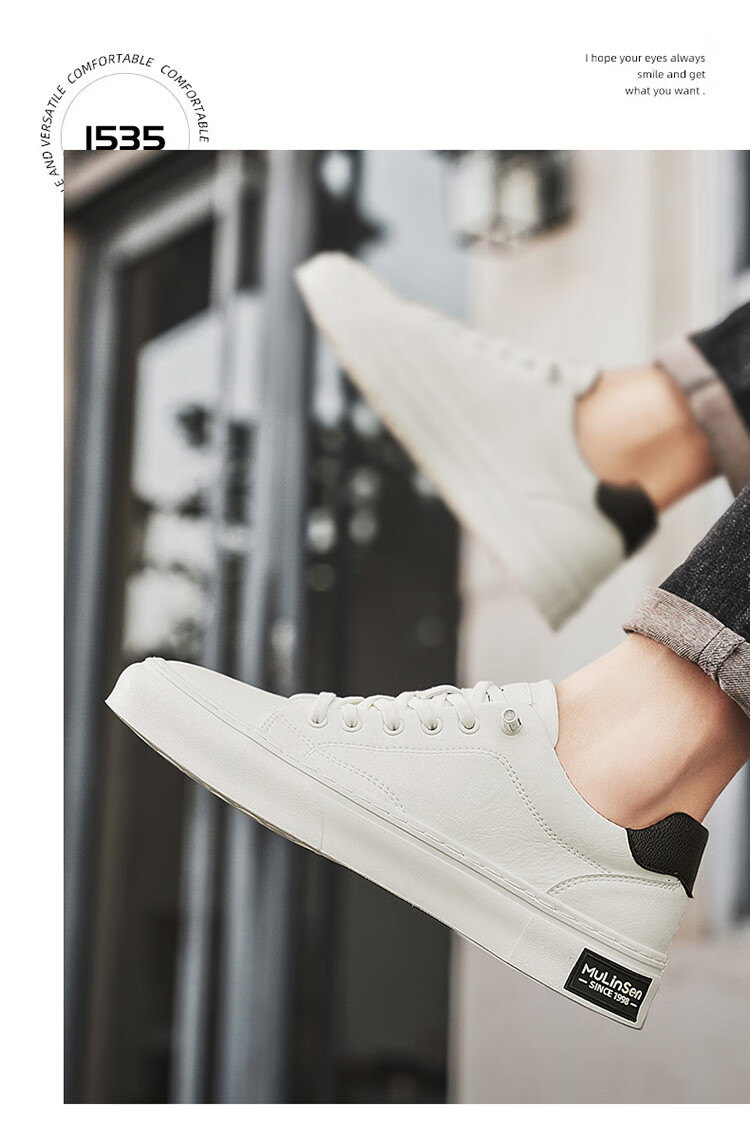 Mulinsen Men's Spring Summer Breathable Casual Business Office Sneakers Student Commuting Sports White Shoes 3