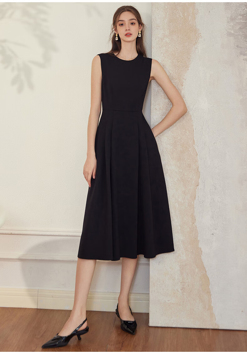 ROEYSHOUSE French Style Waist-Slimming Sleeveless Dress Autumn Commuting Round Neck Dress 09928 Black XL 11