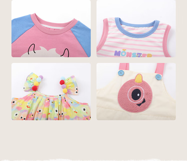 LUSON Children's Clothing, Baby T-Shirt Set for Girls, Stylish Summer New Design, Little Monster Girl's Shorts Set 3