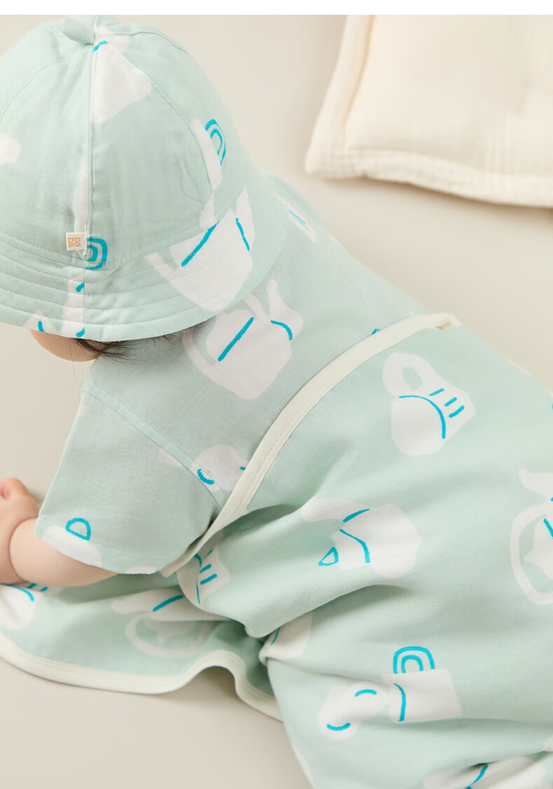 Papa Summer Infant Bamboo Cotton Romper for Boys And Girls, Short-Sleeve Gauze Printed Onesie, Breathable, Blue, 66cm 9