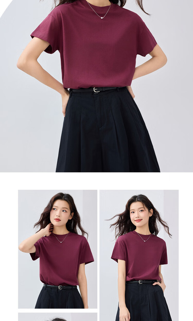 Giordano Women's T-Shirt, Pure Cotton, Skin-Friendly, Elegant Blouse, Comfortable Loose-Fitting Turtleneck Top, Short Sleeve, 05322396 12