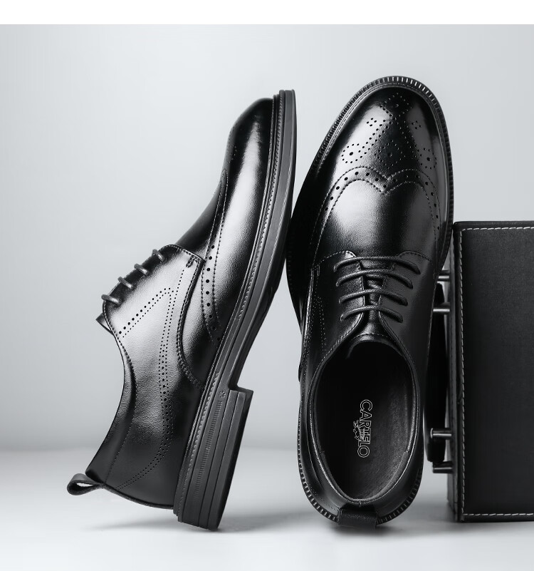 CARTELO British Brogue Leather Shoes for Men, Breathable Business Casual Low-Top Leather Shoes K056 Black Size 39 4