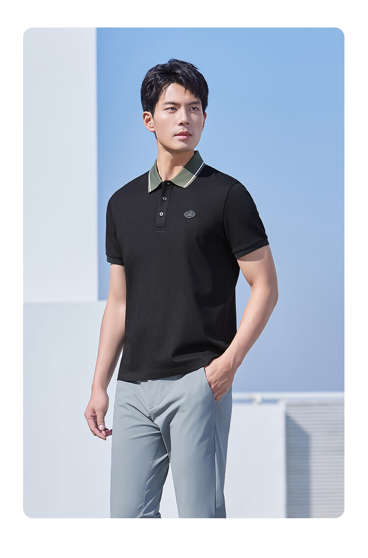 Laxdn Men's Summer New Business Casual Short Sleeve Polo Shirt, Dark Black, M 13