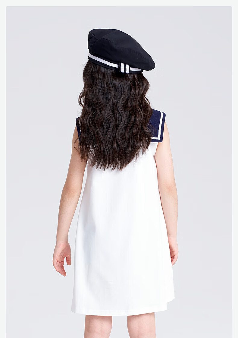 DEESHA Girls' Dress 025 Summer Navy Collar Dress for Older Children, Light Navy Blue, Size 120 9