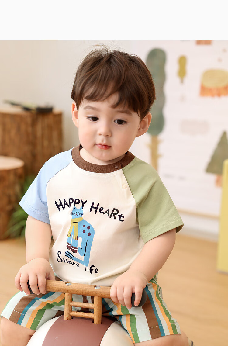 LUSON Baby Boy Short Sleeve T-Shirt, Cute Round Neck Contrasting Color Raglan Sleeve, New Style for 2025, Infant Top 7