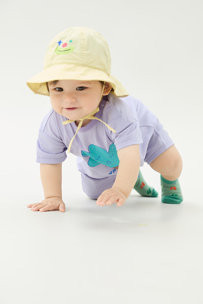 Papa Summer Baby Pure Cotton Romper for Boys And Girls, Fun Short-Sleeve Bodysuit, Yellow - Bodysuit, 66cm 2