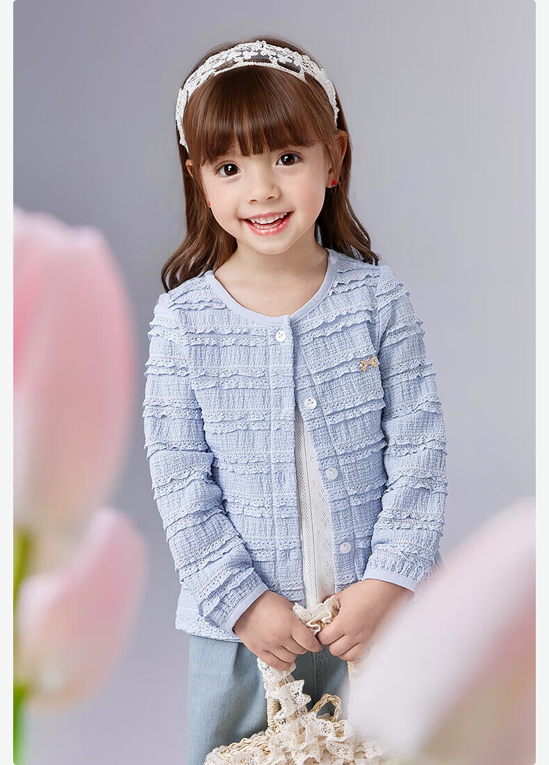 DEESHA Girls' Outerwear, Summer 2025, Sweet Style Knitted Jacket for Baby Girls, Stylish, Sky Blue, Size 100 1