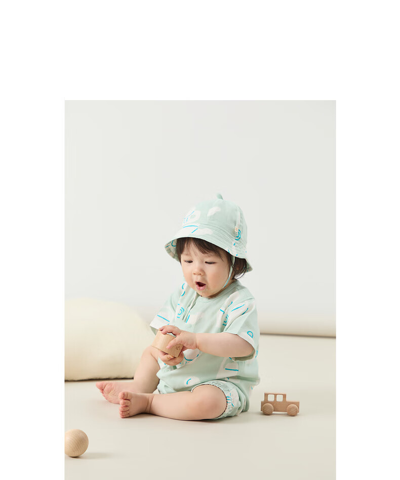 Papa Summer Infant Bamboo Cotton Romper for Boys And Girls, Short-Sleeve Gauze Printed Onesie, Breathable, Blue, 66cm 10