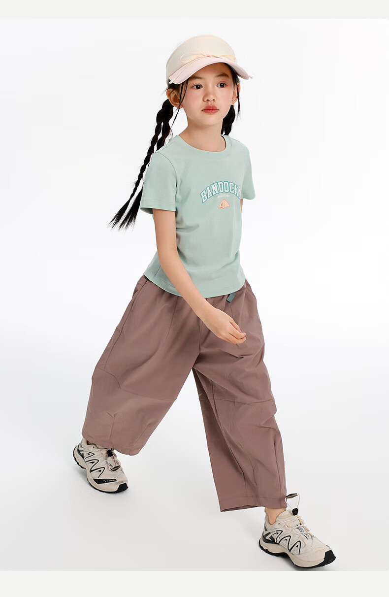 BANDOCIN Cloud-Feel Cotton Girls' Summer Short-Sleeve T-Shirt for Older Children, New Style 2025 Kids' Trendy Summer Top, Sky Blue, Size 150 16