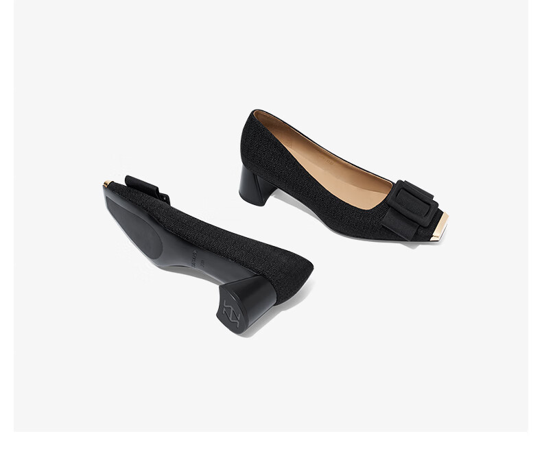 Sasa Su [Workplace Ballet] Spring Summer New High Block Heel Bow Square Toe French Style Women's Flats ZA64107-10 12