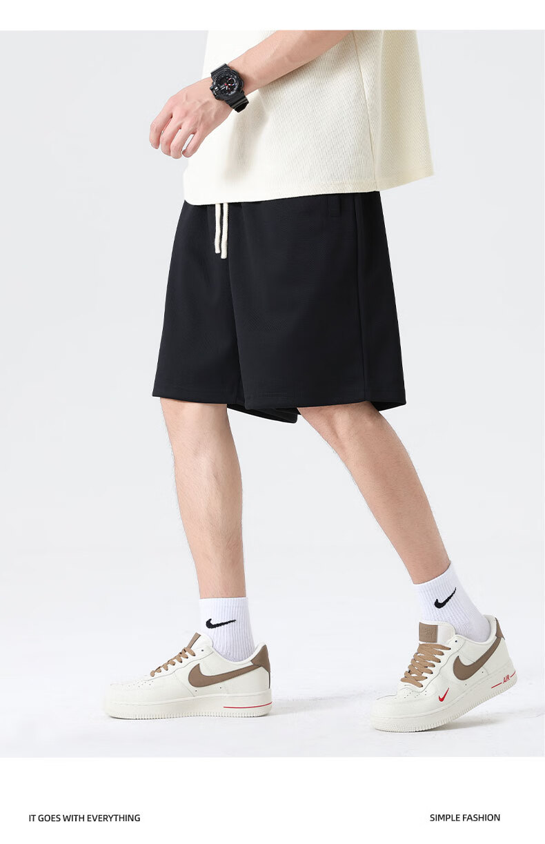 MINISO Men's Summer Casual Straight Fit Versatile Heavyweight Loose Over-the-Knee Shorts Z Dark Gray M 16