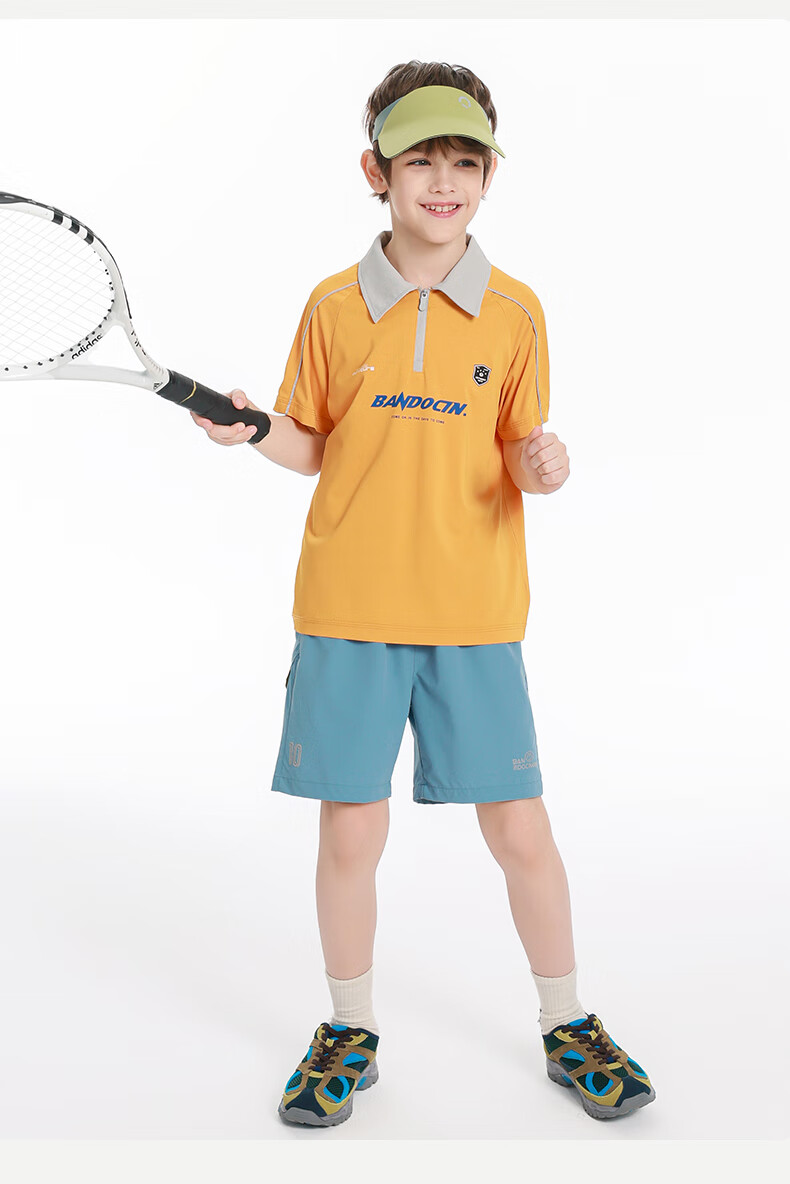 BANDOCIN Boys' Sports Polo Shirt, Summer Lightweight Stylish New Design, Children's Summer Short-Sleeve T-Shirt, Sunshine Orange, Size 140 13