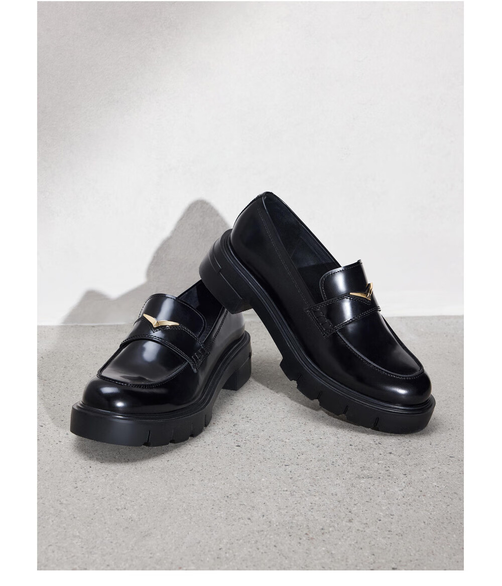 STACCATO Spring Small Gold Heron Jazz Loafers, JK Leather Shoes for Women, EGB03AA5, Cool Black, Size 35 6