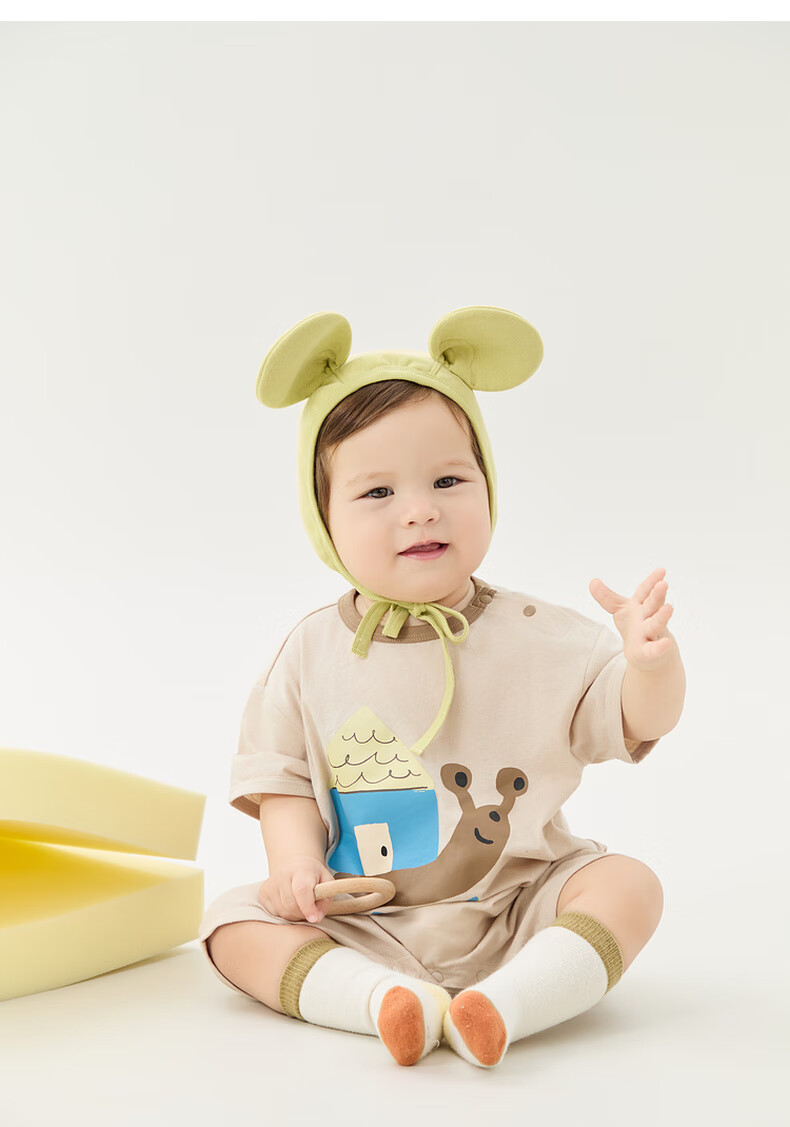 Papa Summer Baby Pure Cotton Romper for Boys And Girls, Fun Short-Sleeve Bodysuit, Yellow - Bodysuit, 66cm 10