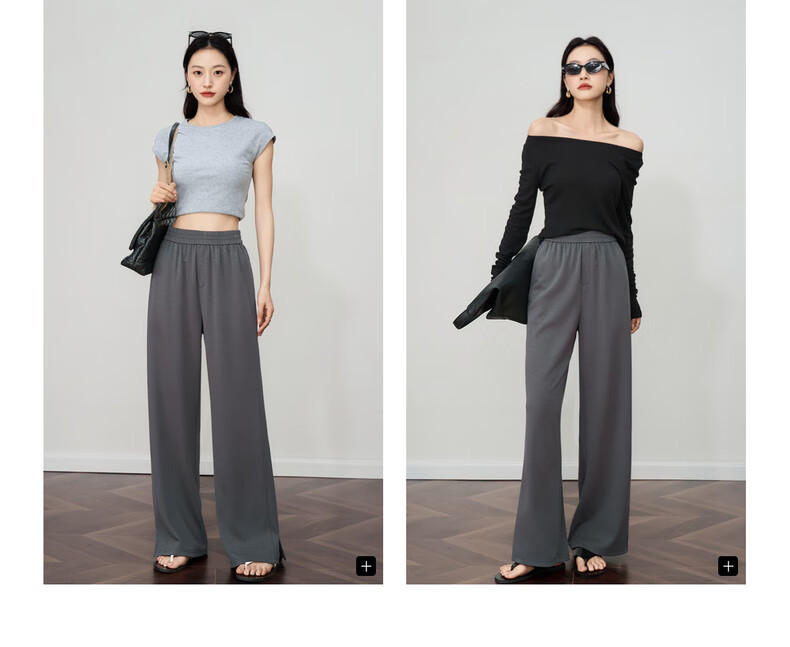 Oulain Loose Casual Pants for Women, Summer High-End Wide-Leg Trousers with Draping Effect, Gray, M 3