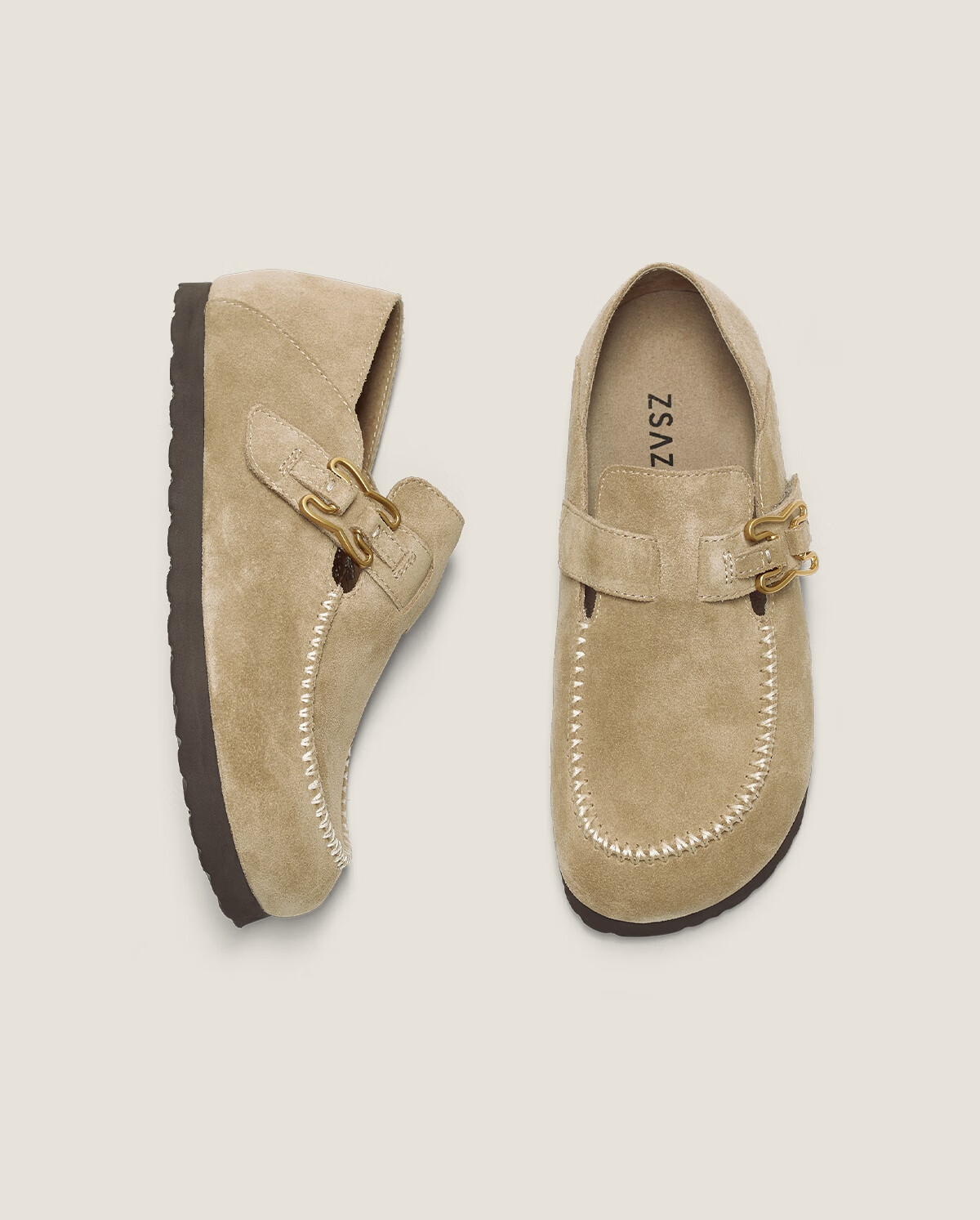 Sasa Su [Celebrity Style] Spring Summer New Coffee Bagel Two-Wear Half-Slip Birkenstock Elevated Loafers for Women 20
