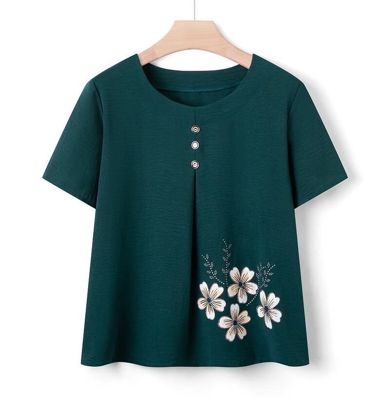 Fengxiao Middle-aged and Elderly Women's Summer Short Sleeve Loose Cotton Silk Top Set for Grandma 12
