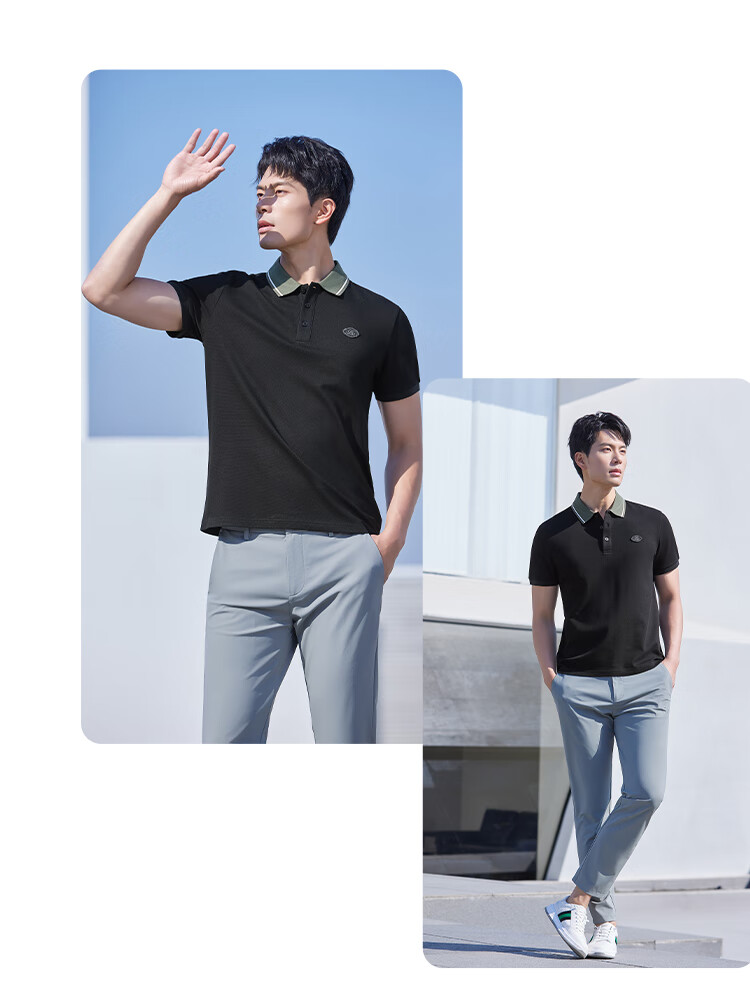 Laxdn Men's Summer New Business Casual Short Sleeve Polo Shirt, Dark Black, M 14