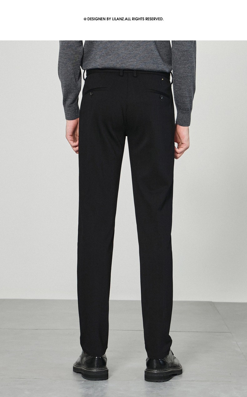 利郎男裤休闲裤男裤子中腰小脚2022秋季新上暗纹黑色修身微弹男士裤装