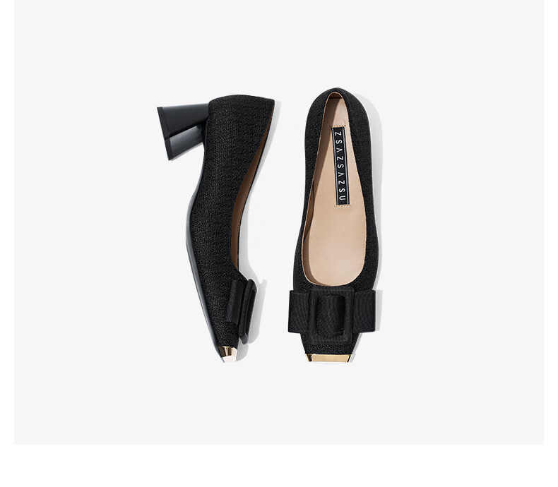 Sasa Su [Workplace Ballet] Spring Summer New High Block Heel Bow Square Toe French Style Women's Flats ZA64107-10 10