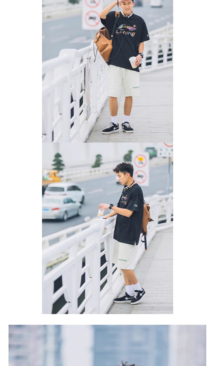 Li-Ning Men's Short Sleeve T-Shirt Summer Loose Casual Large Logo Trendy Cotton Breathable Crew Neck Sports Top 12